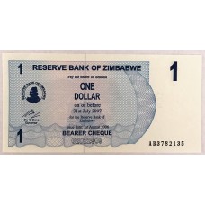 ZIMBABWE 2007 . ONE 1 DOLLAR BANKNOTE